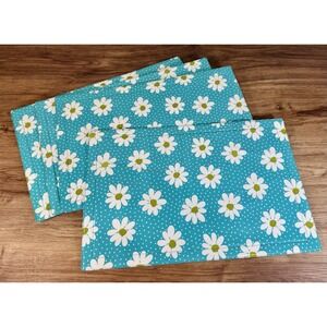 4 Vintage Daisy Vinyl Placemats Aqua Blue White Retro Mid Mod Flower Power 1970s